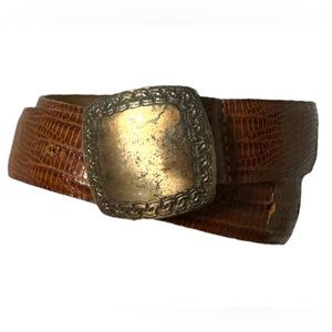 Vintage Jaime Belt Genuine Italian Calf Leather Gold Silver Tone Square